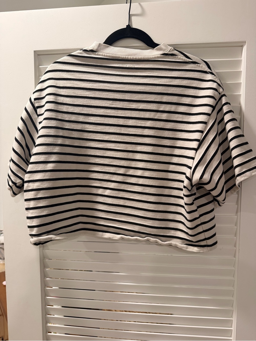 Anine Bing Myers Black & Cream Striped Boxy Cropped Tee - Picture 5 of 7
